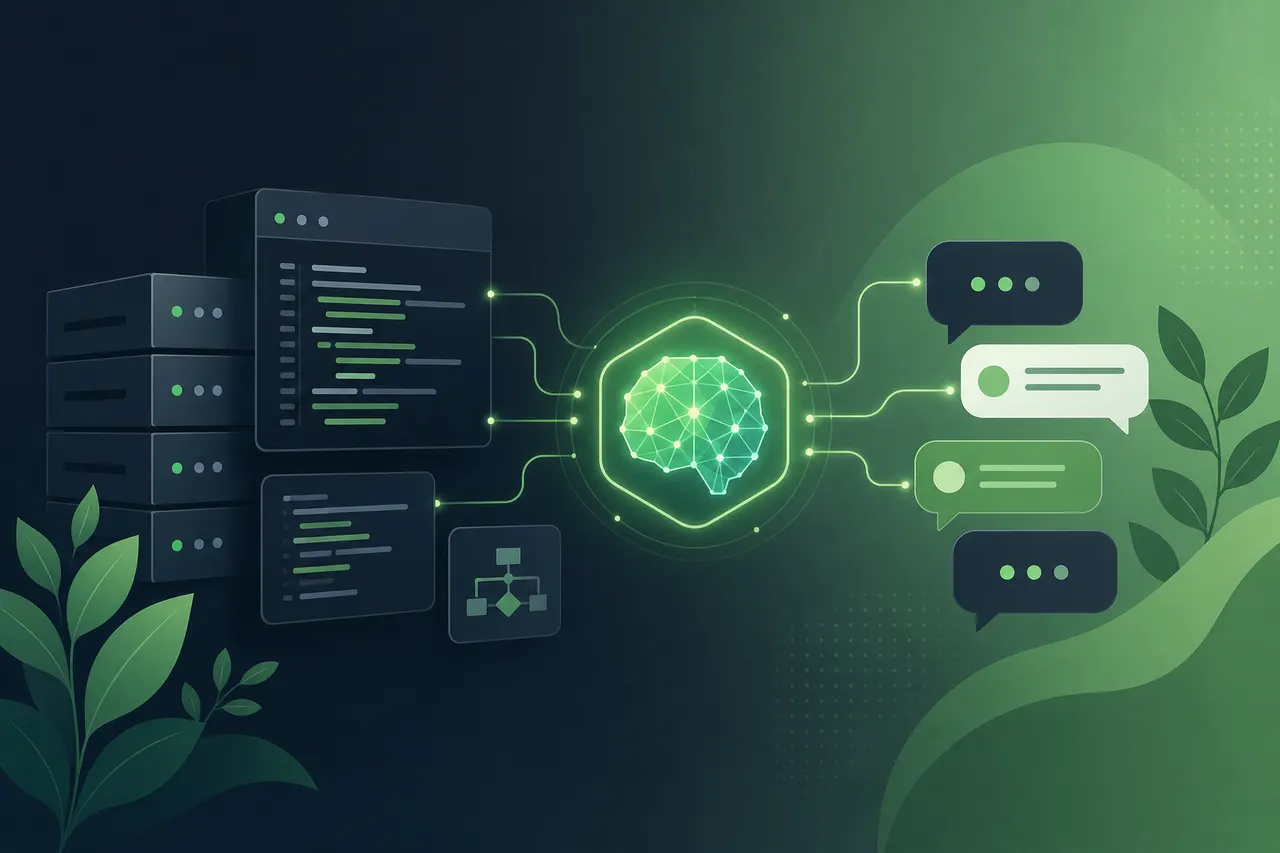 Illustration of a Java server application connected to an AI core and chat responses